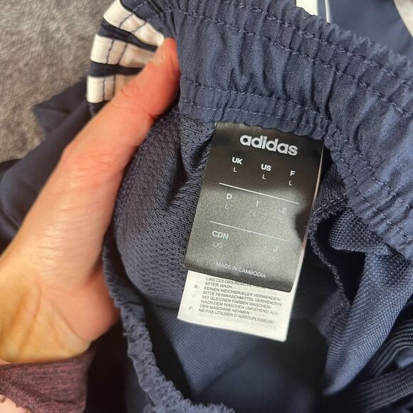 Adidas Windbreaker Joggers Men's L Navy Blue Track Pants Tapered Leg Pockets - Picture 6 of 12